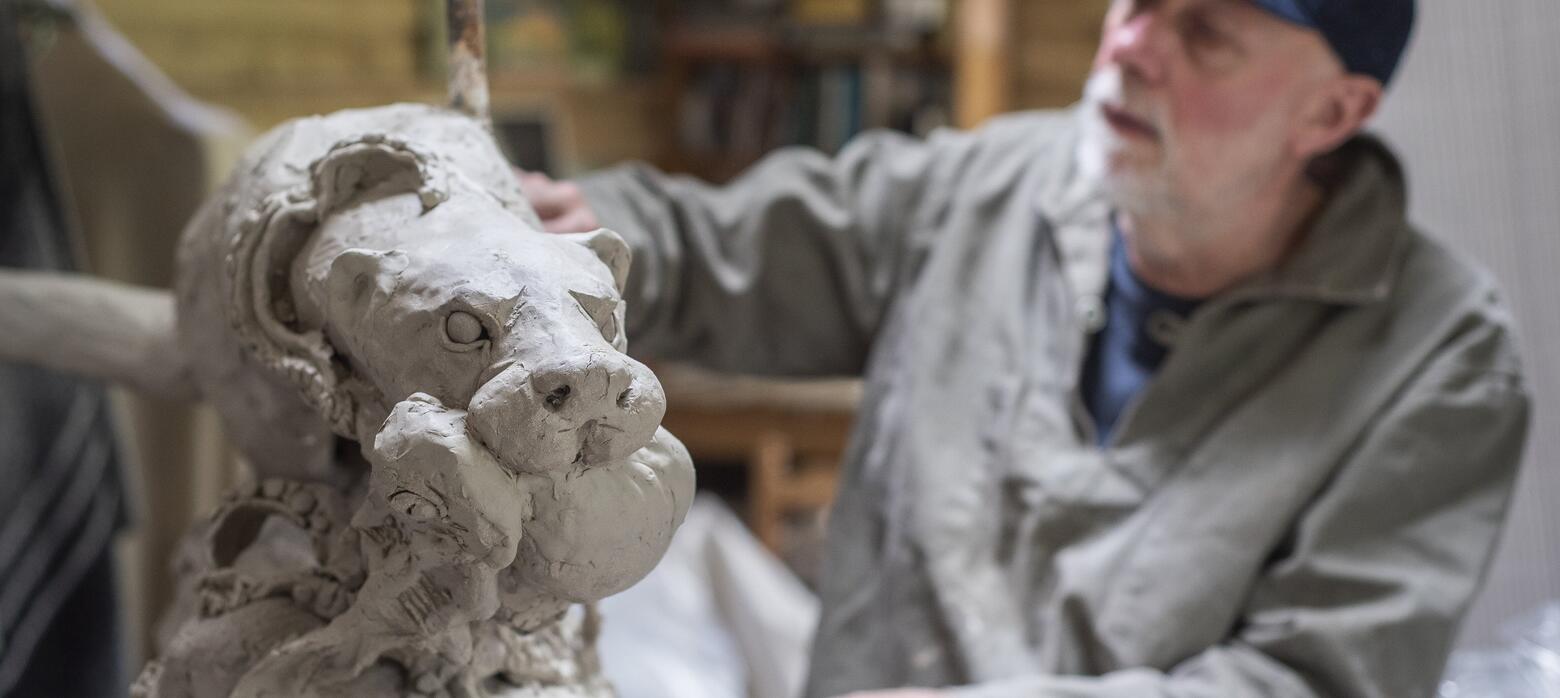 Andrew Haslen working on a sculpture in his studio