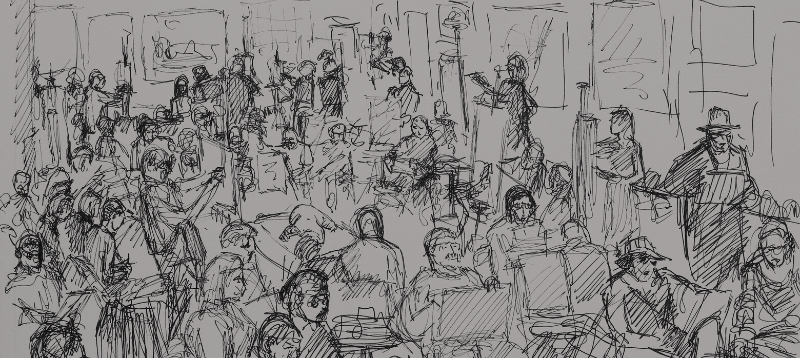 Drawing of HH society drawing at Mall Galleries