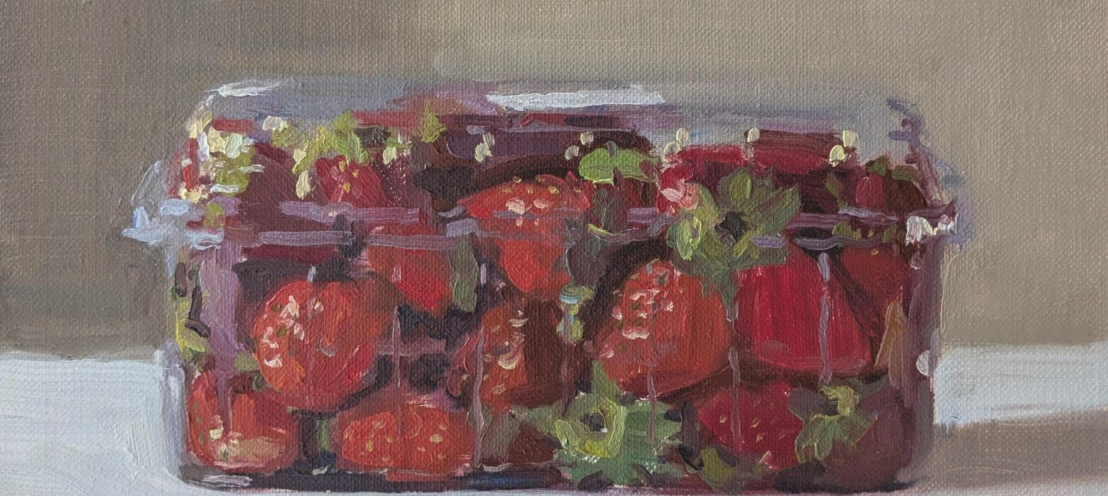 Painting of strawberries in a punnet