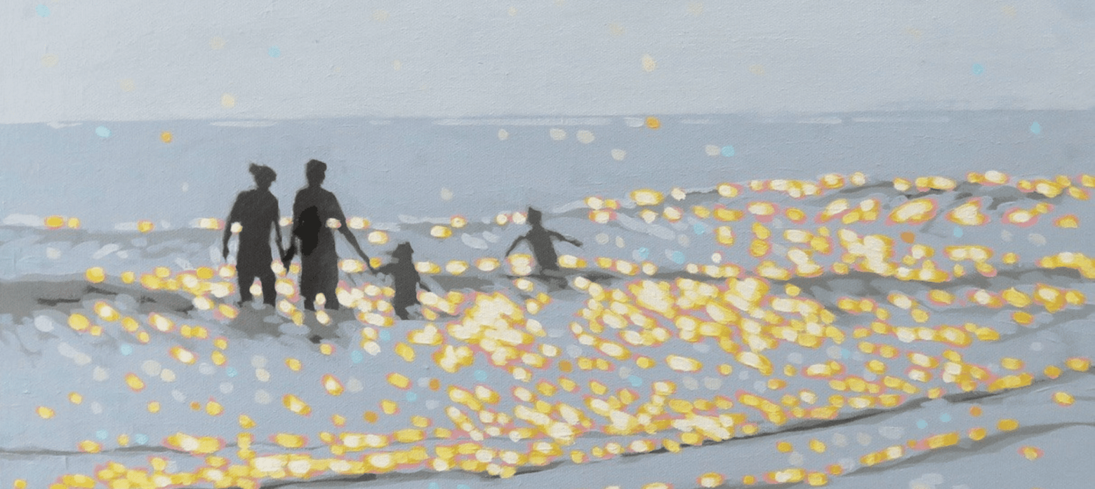 painting of family in a sparkling sea