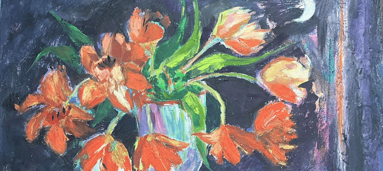 painting of tulips in the moonlight