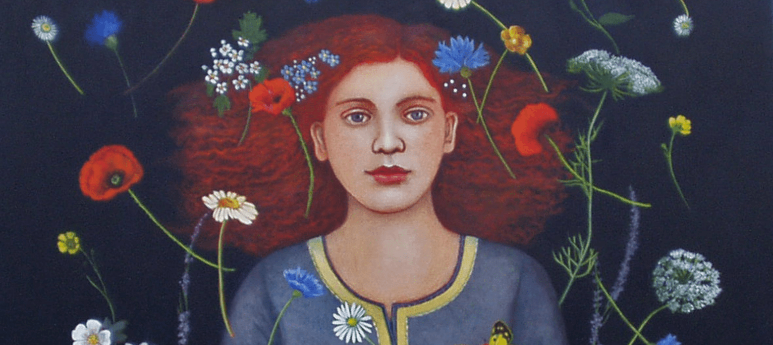 Nicola Slattery Artwork, girl with falling flowers