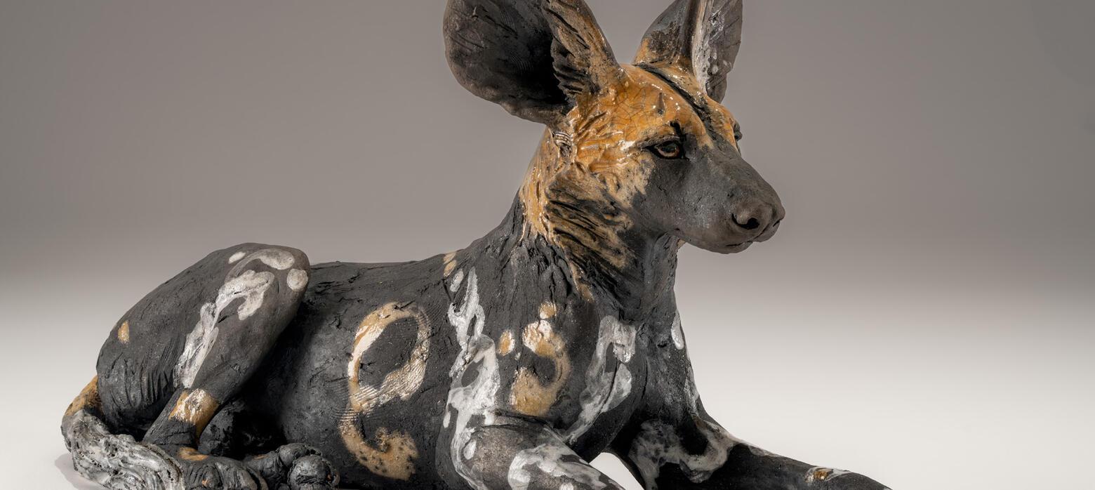 Ceramic sculpture of wild dog