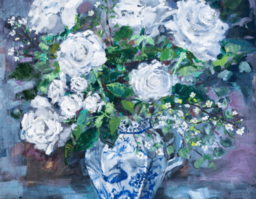 Bouquet of white Roses in Chinese Vase